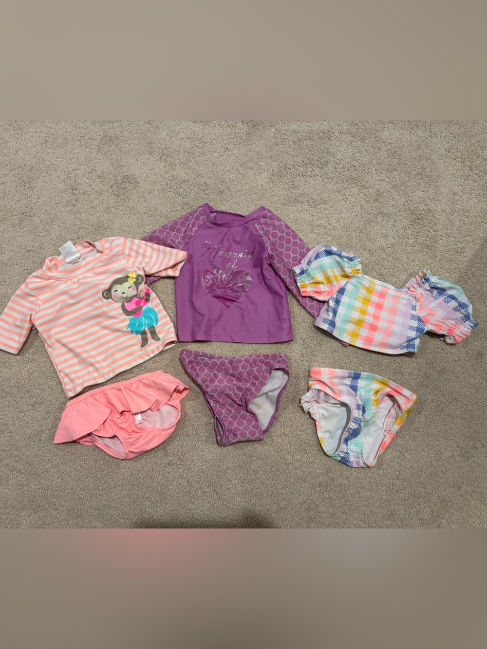 3 Toddler 2-Piece Swim Sets in Coral, Purple & Multicolor